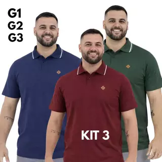Kit 3/2 Camisa Polo Plus Size Masculina G1 G2 G3 Para Homem Extra Grande