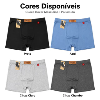 Kit Cueca Boxer Masculina em Poliamida Cores Sortidas Confortável e Respirável P ao GG