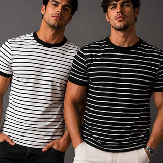 Kit Camisetas Listradas Masculina Visco Confortável