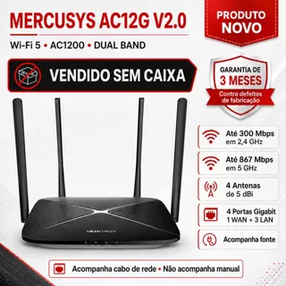 Roteador Mercusys AC12G V2 Wi-Fi 5 AC1200 Dual Band Gigabit Sem Caixa Novo Original + NF-e