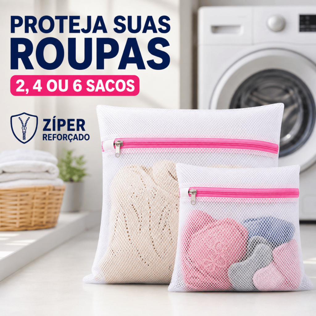 Kit Saco Protetor Para Lavar Roupa Delicada Máquina Lavadora Com Zíper Reforçado