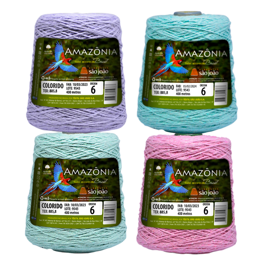 Kit 4 Barbantes Amazônia Colorido Varios Kits Fios 4, 6, 8 Crochê