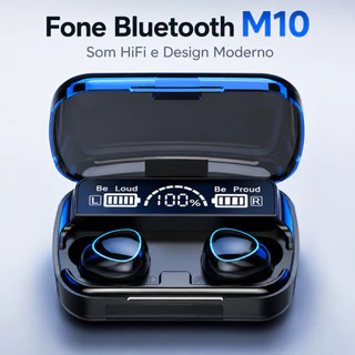 Fone de Ouvido Bluetooth 5.3 M10 TWS Sem Fio com Display LED Estojo Carregador Power Bank