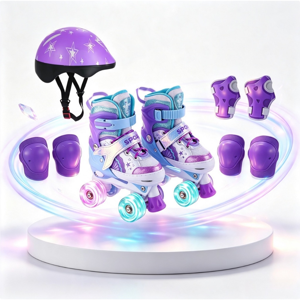 Patins Quad Infantil De 4 Rodas Com LED Patins De Meninas Com Kit ...