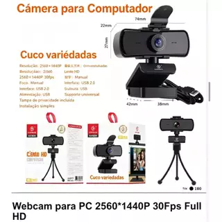 Webcam para pc Resolução 2K 2560*1440p com Microfone Embutido e Tripé 30Fps Full HD kp-s032