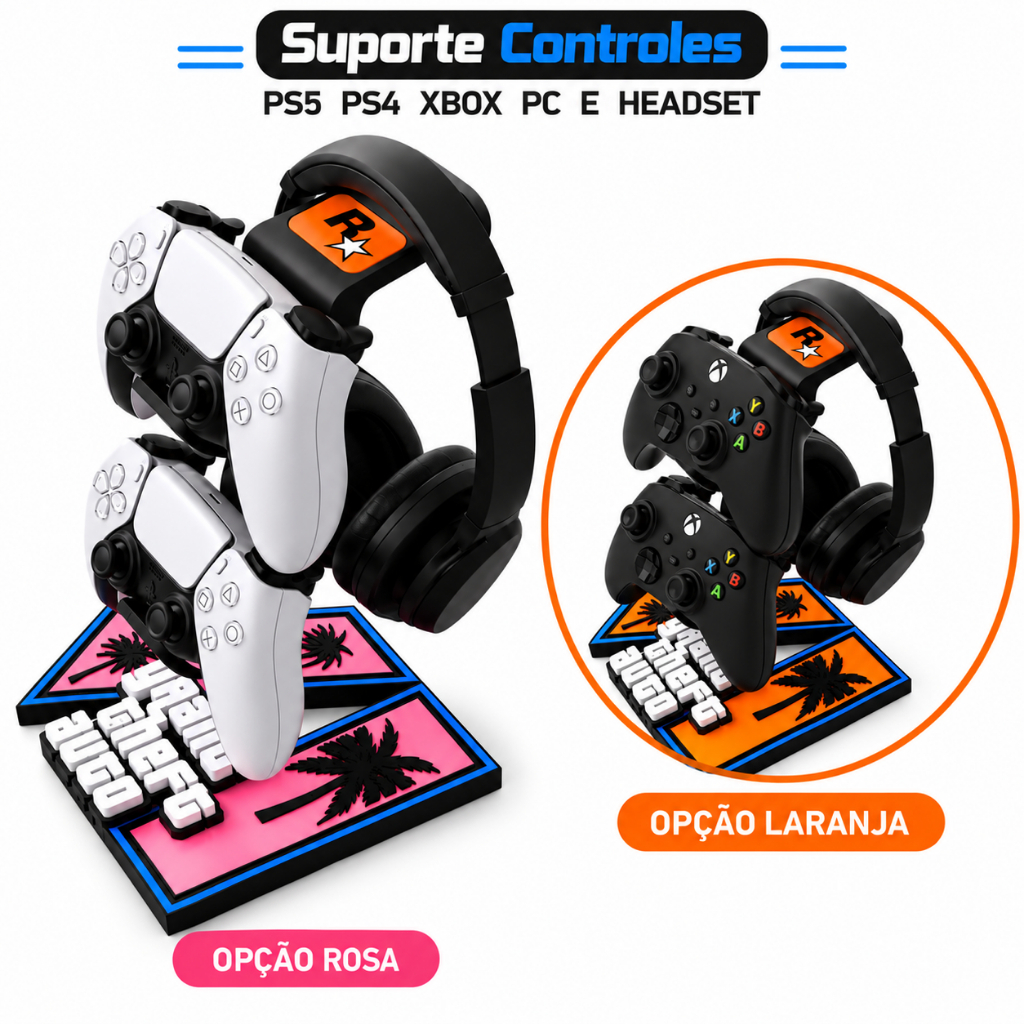 Suporte Controle e Headset GTA 6 - Ps5 Xbox Gamer Mesa Fone De Ouvido
