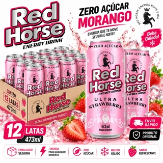 Red Horse Zero Açúcar Morango Ultra Strawberry 473ml Pack 6 12 24 Latas Energético Original