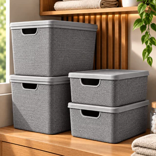 Kit 4 Caixa Organizadora com Tampa 22 Litros 5 Litros em Plástico Resistente Jaguar