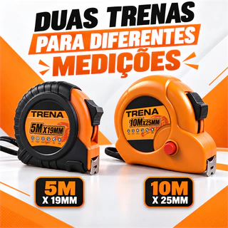 Kit Trena 5m x19mm e 10m x25mm para Medição Construção Reforma Casa Rotina e Família com Fita Métrica