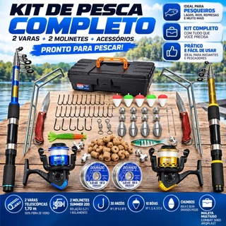Kit De Pesca Completa 2 Varas Telescópica 2 Molinete E Itens