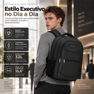 Mochila Executiva Masculina Notebook Grande Capacidade Reforçada com Bolsos Múltiplos para Trabalho Viagem Faculdadez
