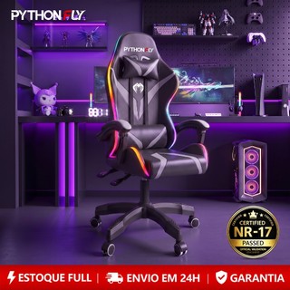 Cadeira Gamer Reclinável RGB LED com Controle, Ergonômica, Giratória, Suporta 150kg, Estofado