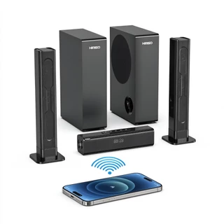 Sistema Home Theater HIMISO Soundbar 2.2 Canais 500W com Alto-falantes Torre e 2 Subwoofers, Bluetooth, AUX, USB, FM par