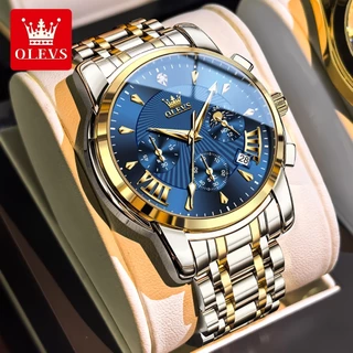 OLEVS Business Relógio Masculino Original Cronógrafo Multifuncional À Prova D'água De Aço Inoxidável Luminoso 2892 Azul