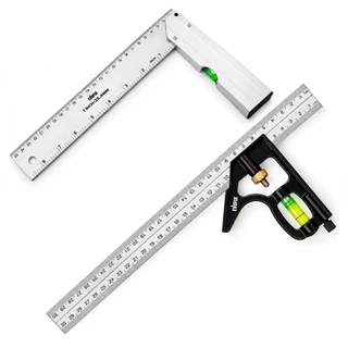 Esquadro com Nível Bolha 10" em Alumínio ou 12" em Inox e Ferro para Marcenaria Construção