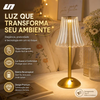 Luminária De Mesa Sem Fio Com Sensor De Toque Barra LED 3 Cores Para Casa Quarto Escritório