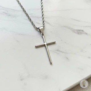 Corrente Baiana 2,4mm Aço Inox 316L com Pingente Cruz Crucifixo Masculino Feminino Dourado Prateado