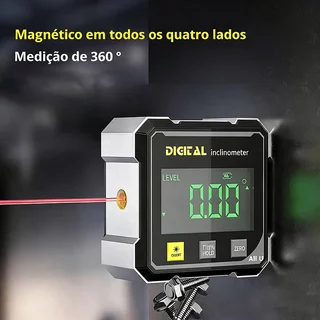 Medidor de Ângulo Digital Inclinômetro Magnético 4 Lados com Nível de Precisão