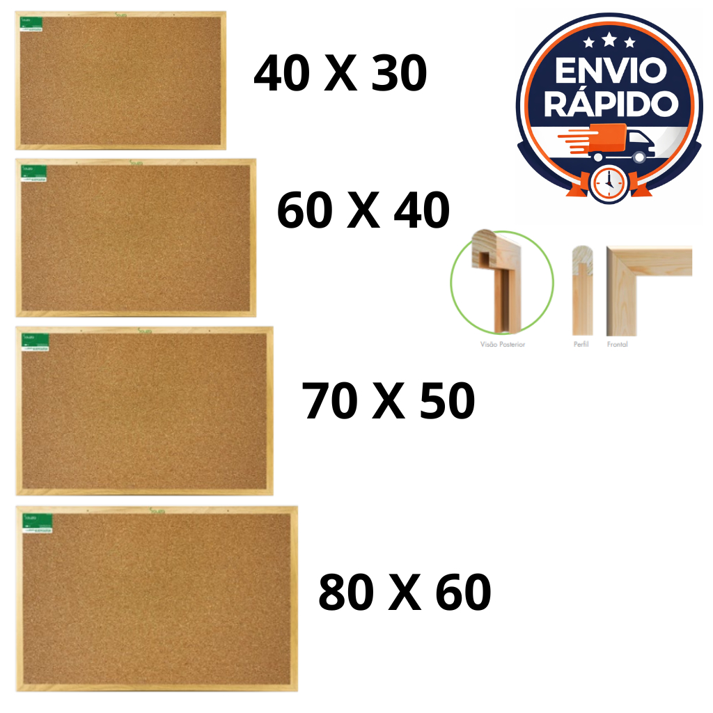 Quadro Lousa de Cortiça Para Avisos Tachinha Com Moldura MDF