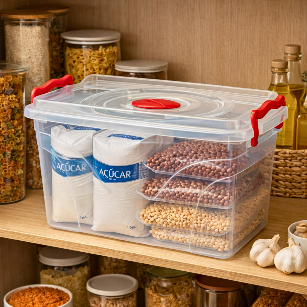 Caixa 20 Litros Box Organizador Mantimentos Retangular Com Trava