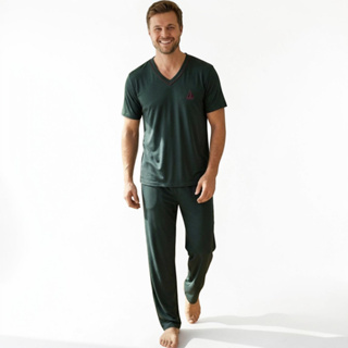 Pijama Masculino Manga Curta Calça Comprida Meia Estação Qualidade em Oferta na Shopee