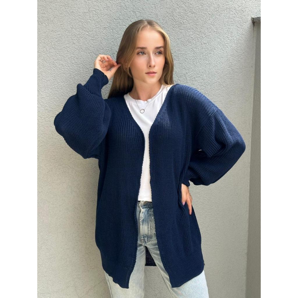 Casaco Básico Tricot Feminino Cardigan Aberto Kimono Manga Bufante