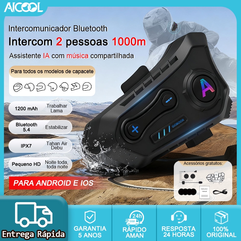AICOOL Rádio comunicador para capacete de motocicleta, Bluetooth 5.4, à ...