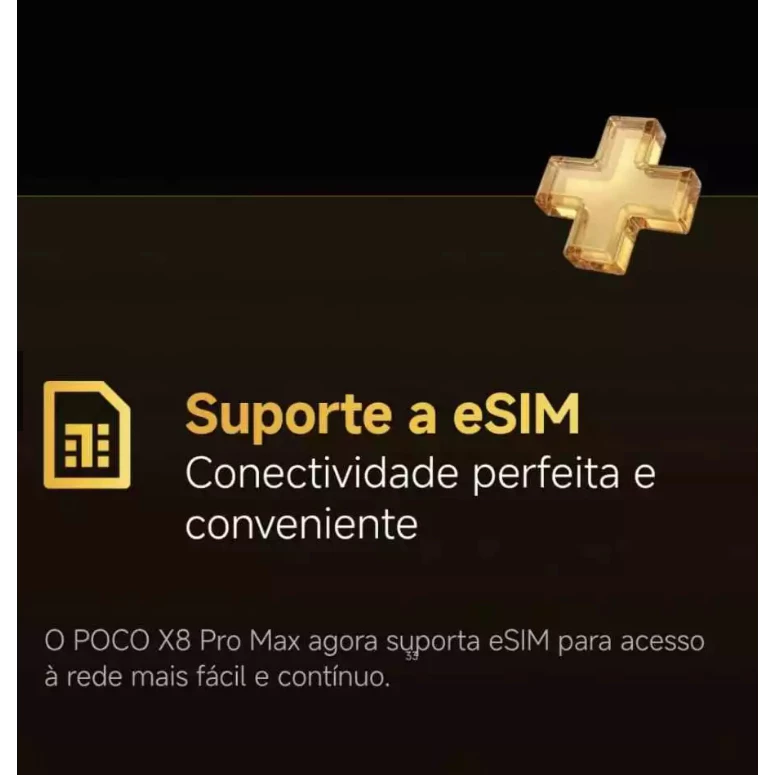 Ícone dourado de sinal de rede representando o suporte para eSIM do aparelho