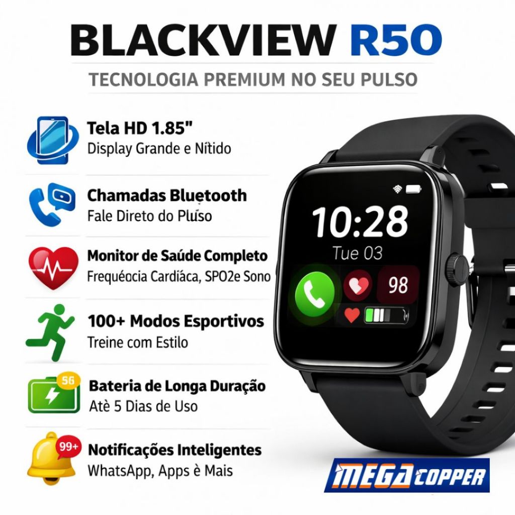 Relogio Smartwatch Blackview R50 Tecnologia Premium Completo Barato ...