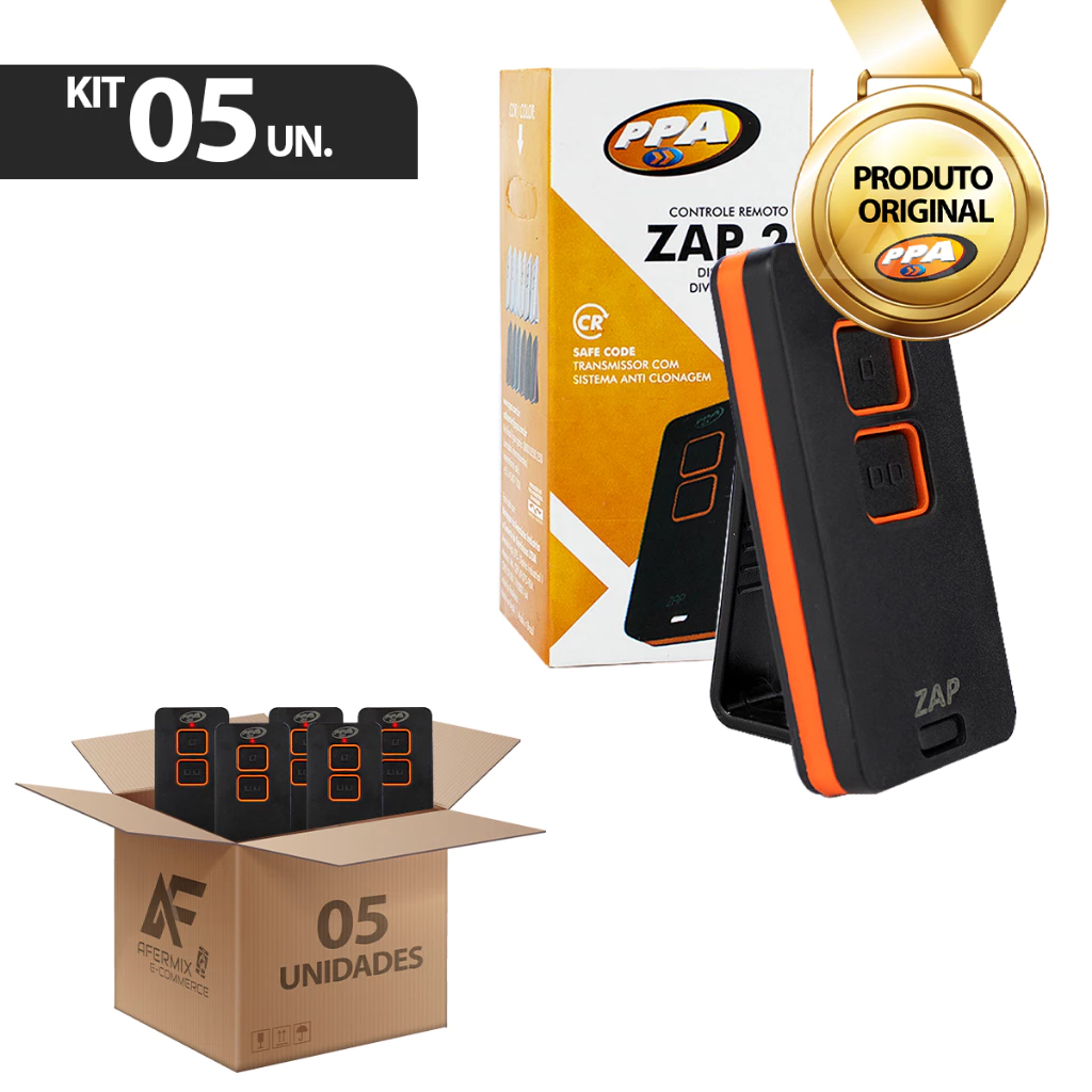 Kit 5 Controle Remoto Ppa Tx Zap 2 433mhz Preto E Laranja