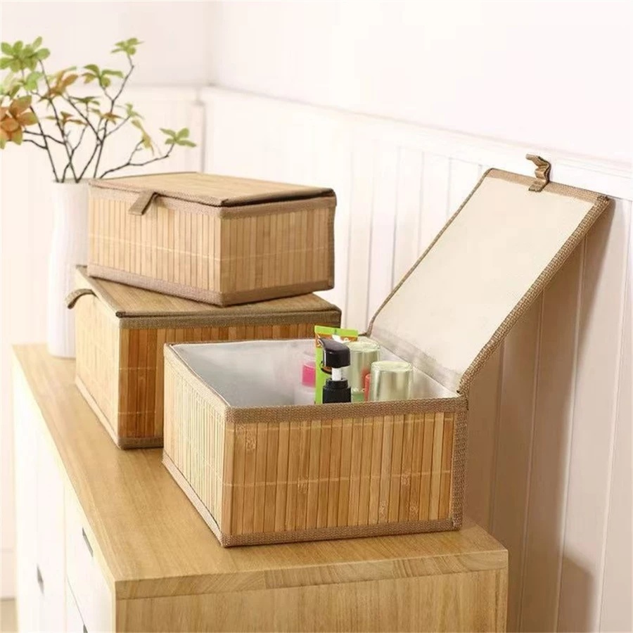 Kit 3 Cestos Organizadores de Bambu Multiuso com Forro