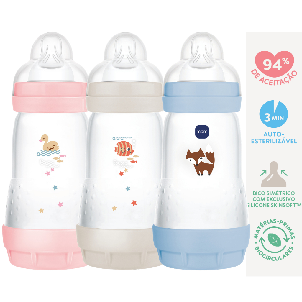 Mamadeira Mam Easy Start 260ml Com Bico Nº2 2m+ Anticólica Auto