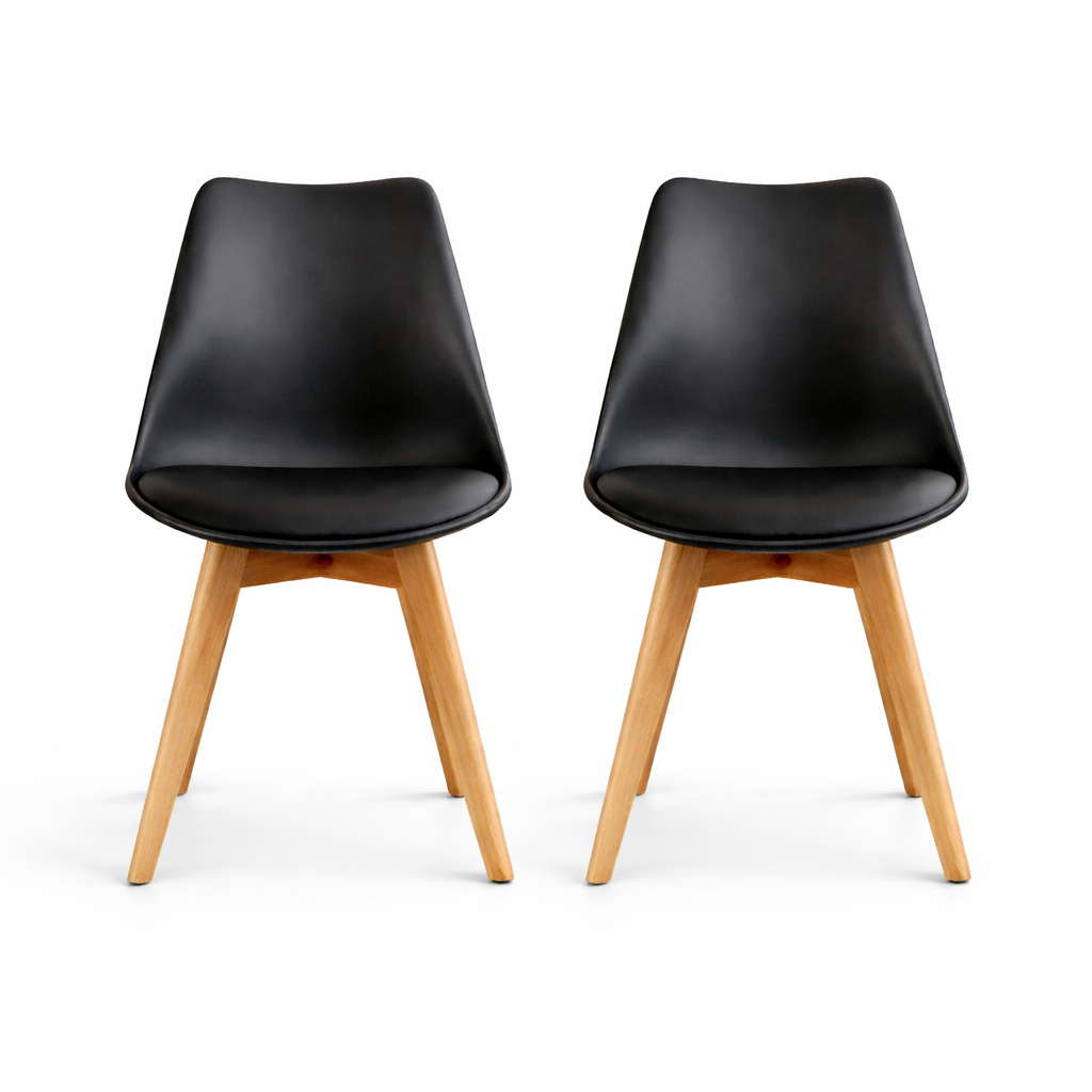 Cadeira de Jantar Leda Saarinen Wood Estofada Preta com Pés de Madeira Maciça