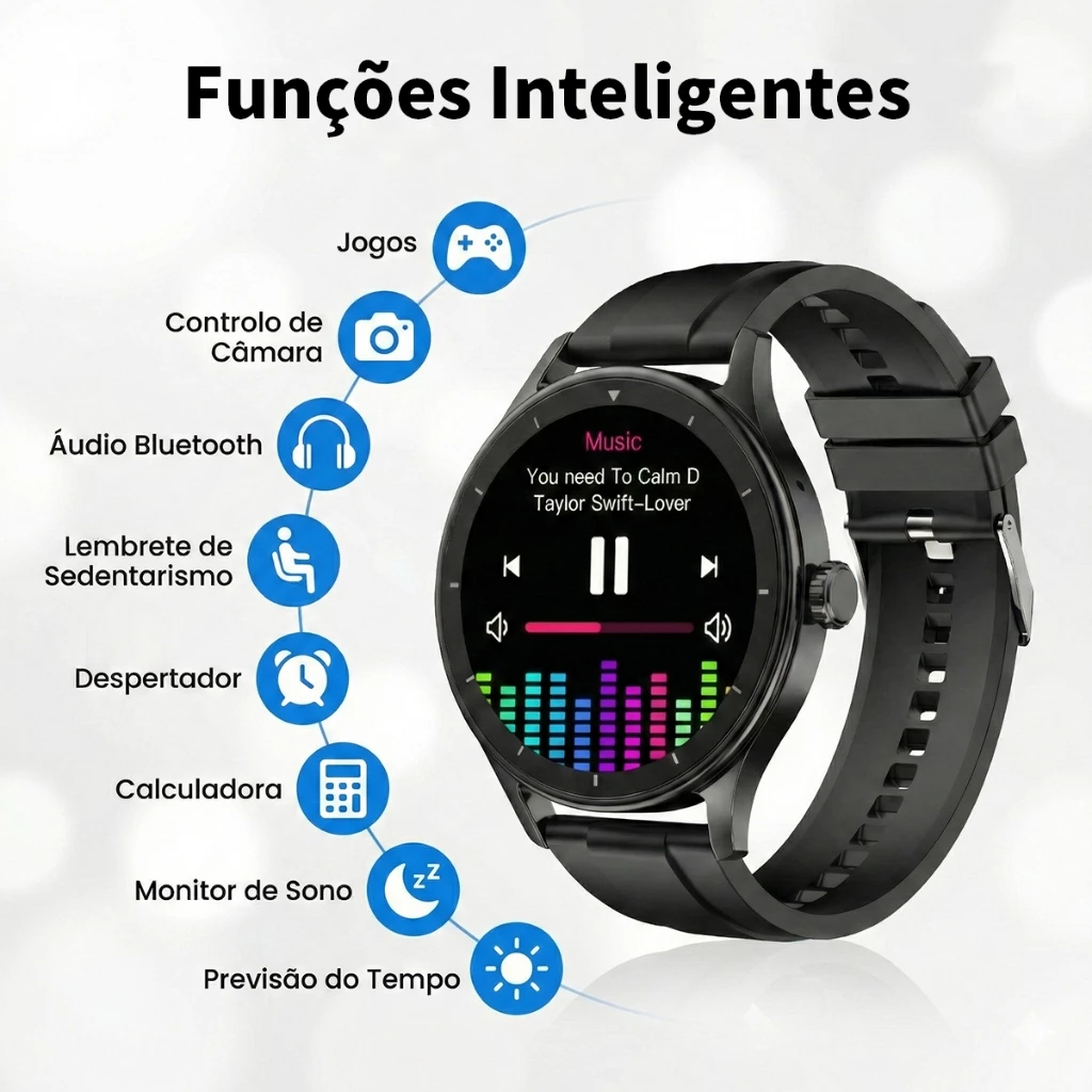 Smartwatch S30 Relógio Inteligente Chamada NFC e monitor de frequência cardíaca. Tela AMOLED 1.41″Android/iOS