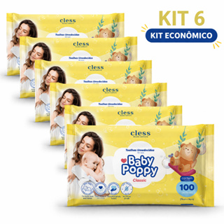 Kit C/ 6 Toalhas Umedecidas Baby Poppy Basic Cless C/ 100 Unidades