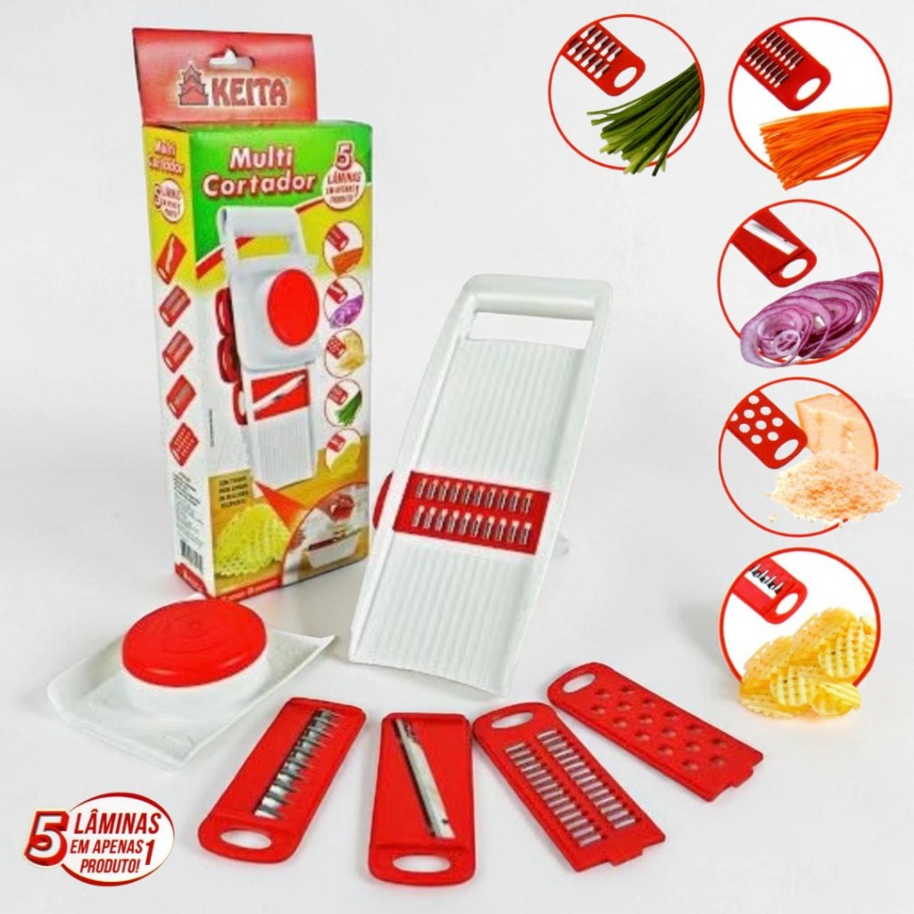 Multi Cortador Fatiador Ralador 5 Lâminas Diferentes Com Tra