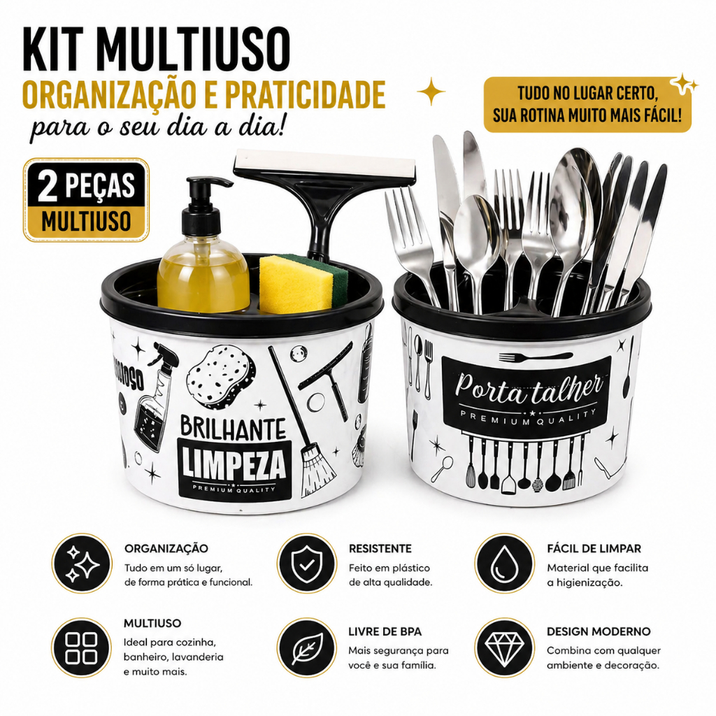 Kit Pia Organizador De Limpeza e Porta Talheres Pedreira Utilidades Cozinha Banheiro