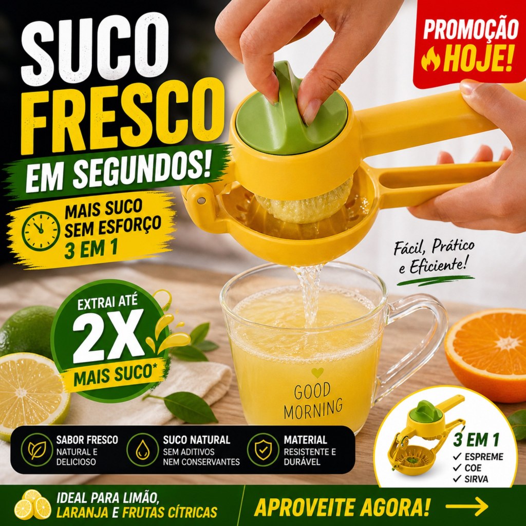 Espremedor de Frutas Manual 3 em 1 | Prático, Rápido e Sem E