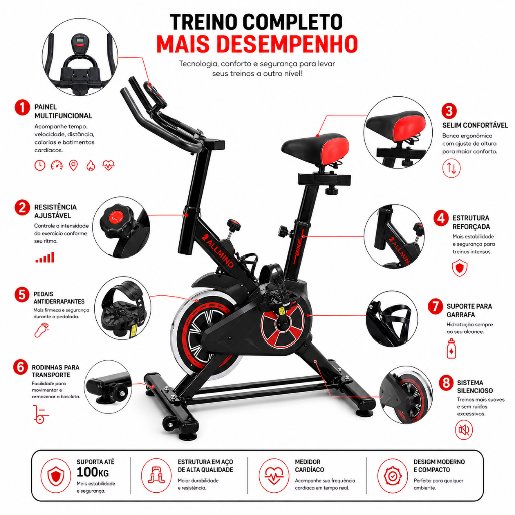 Bicicleta Bike Ergometrica Spinning Academia Fitness Profissional