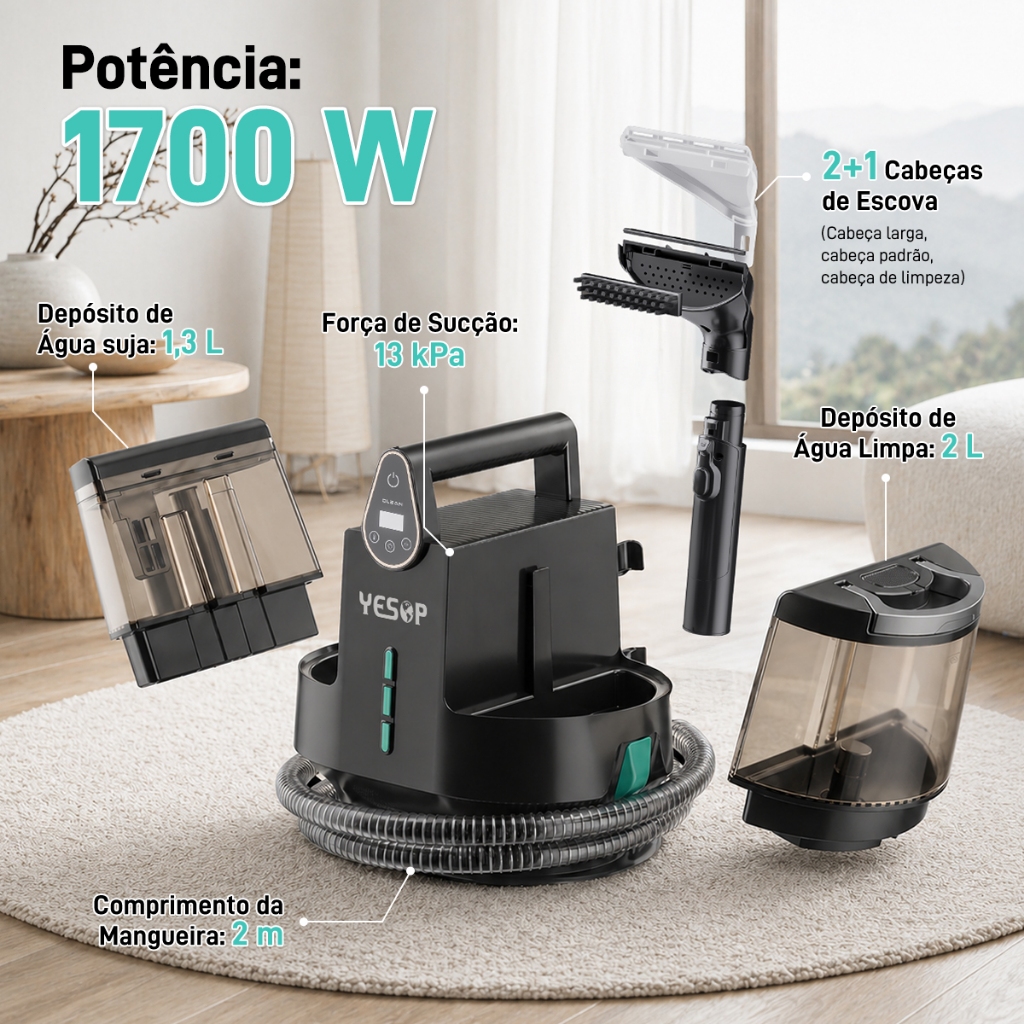 YESOP Extratora Higienizadora Portátil a Vapor 130°C 1700W 13kPa