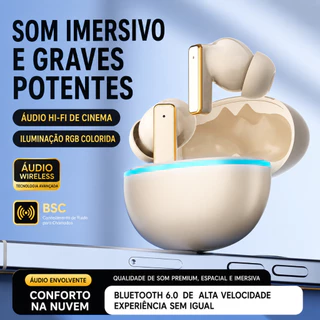 Fone Y9 de Ouvido Bluetooth Sem Fio HiFi com Redução de Ruído e Luz RGB
