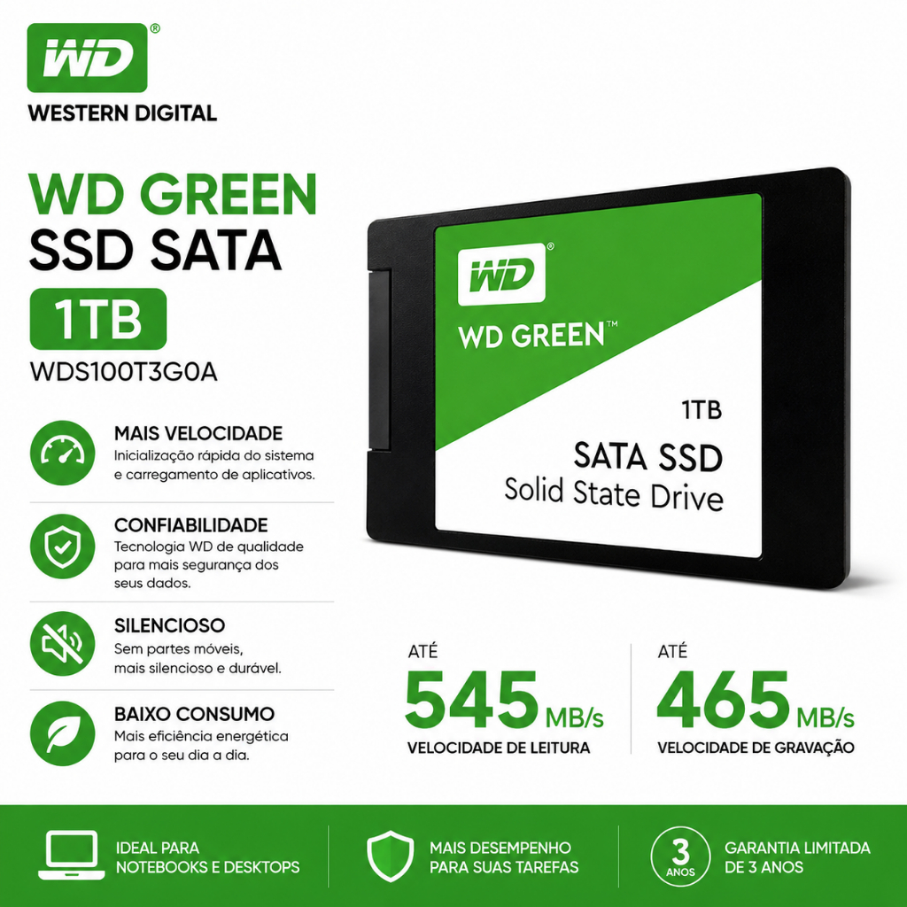 SSD SATA Western Digital Wd Green Wds100t3g0a 1tb | Shopee Brasil
