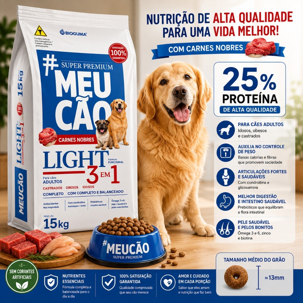 Ração Cachorro Castrado Idoso Obeso 15kg Meu Cão Prime Ligth 25% ...