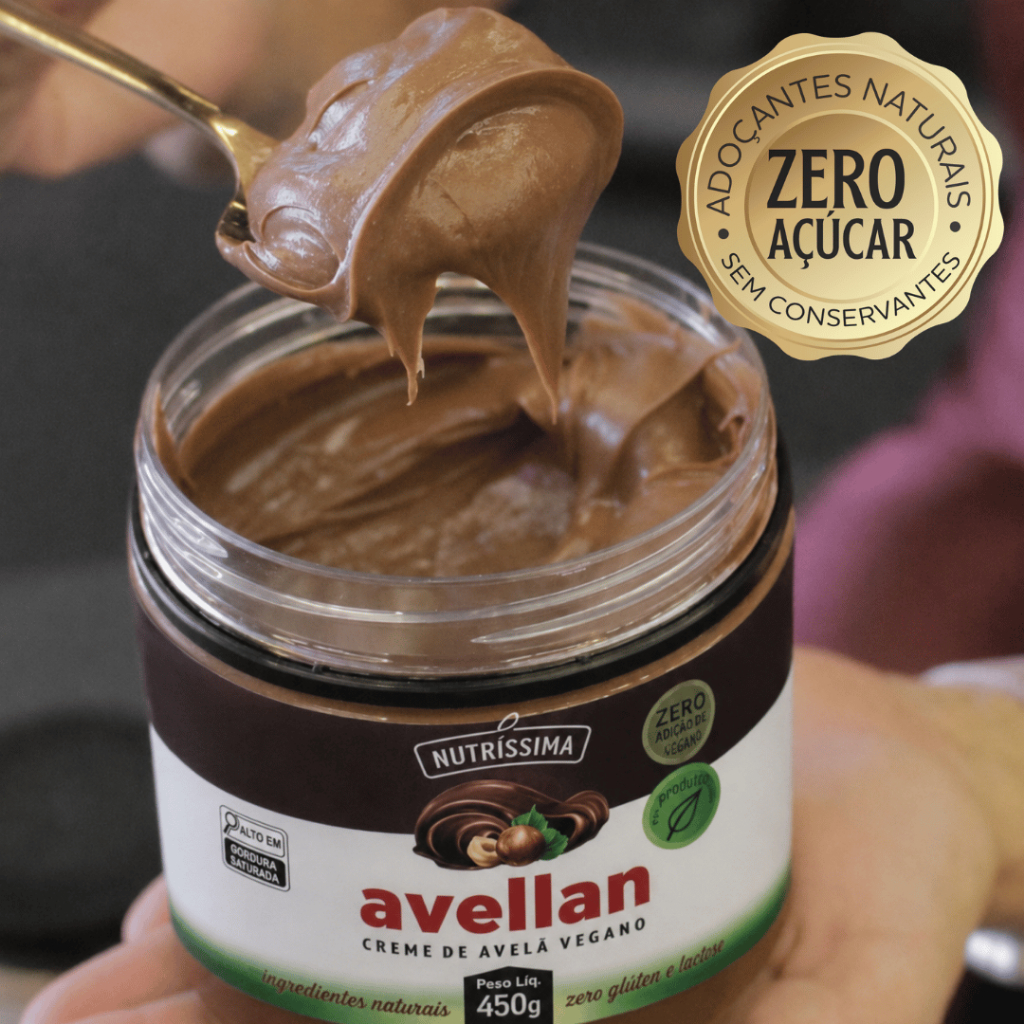 Creme de Avelã chocolate sem açúcar, sem leite, zero lactose