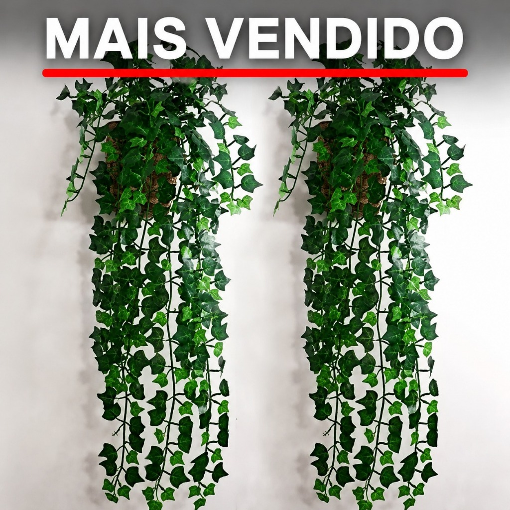 1 Kit Vaso trançado + 2 Planta Pendurada Verde  Artificial Parede Varanda pendente verde caida Enfeite
