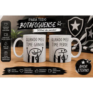 🖤⭐ CANECA PORCELANA FLORK BOTAFOGO 300ML – QUANDO MEU TIME GANHA / QUANDO MEU TIME PERDE ⭐🖤