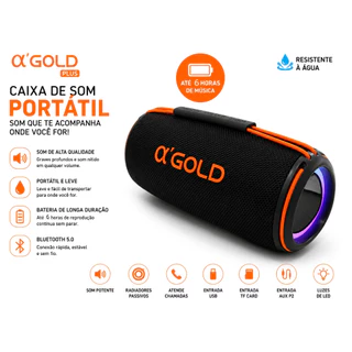Caixa de Som Bluetooth Portátil α'GOLD PLUS SM-39 30W IPX5 com Luz LED RGB