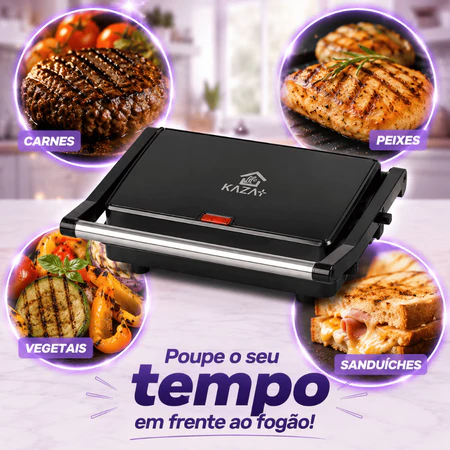 Grill Sanduicheira Elétrico Prensa Dupla Antiaderente 2 em 1 750W 110V ou 220V Led Indicador