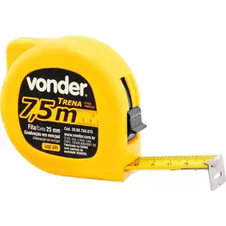 Trena de Aço 7,5m x 25mm Vonder com Trava e Gancho Magnético Alta Precisão