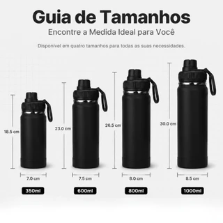 Garrafa Térmica Alça Academia Inox 350ml/600ml/800ml/1000ml